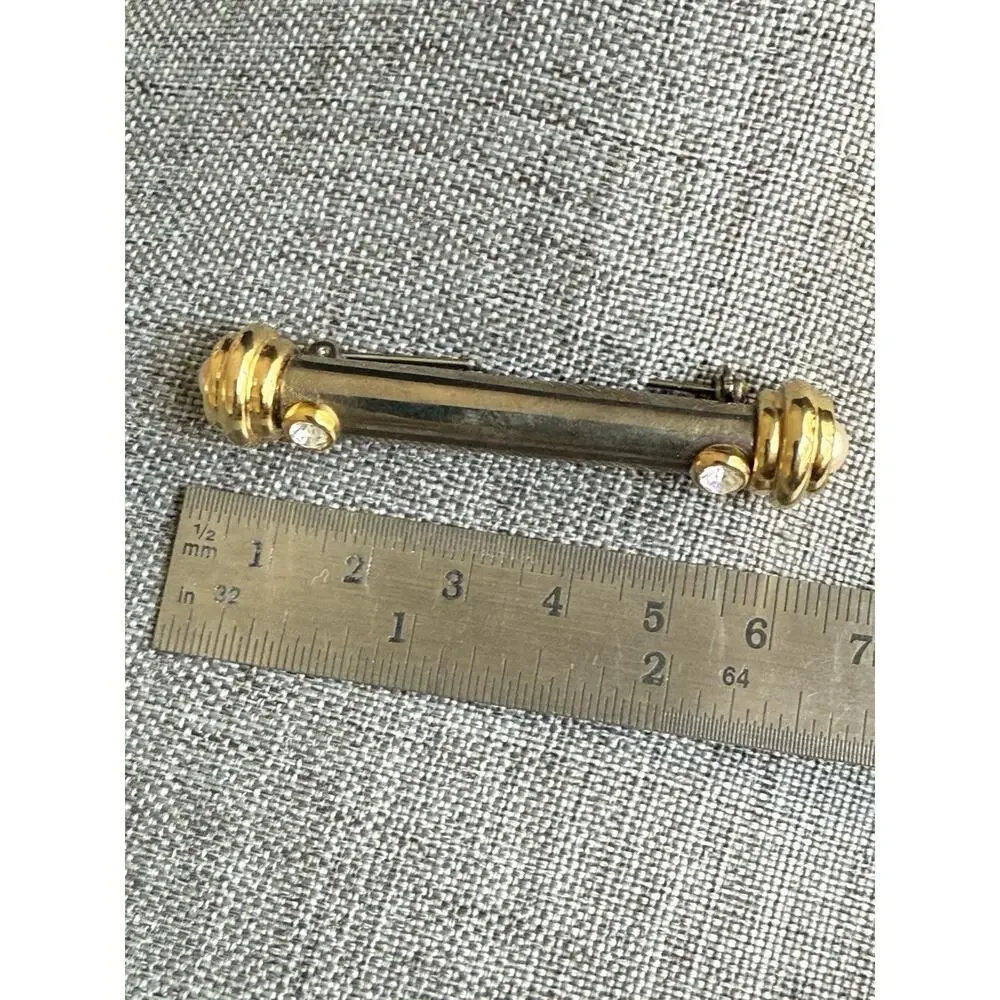 Jesera Bar Pin Brooch Vintage Silver Gold Tone Faux Pearl Crystal Classic 90s